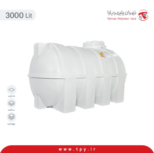 مخزن 3000 لیتری افقی سه لایه آنتی باکتریال و ضد رسوب هیدروفوب