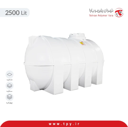مخزن 2500 لیتری افقی سه لایه آنتی باکتریال و ضد رسوب هیدروفوب